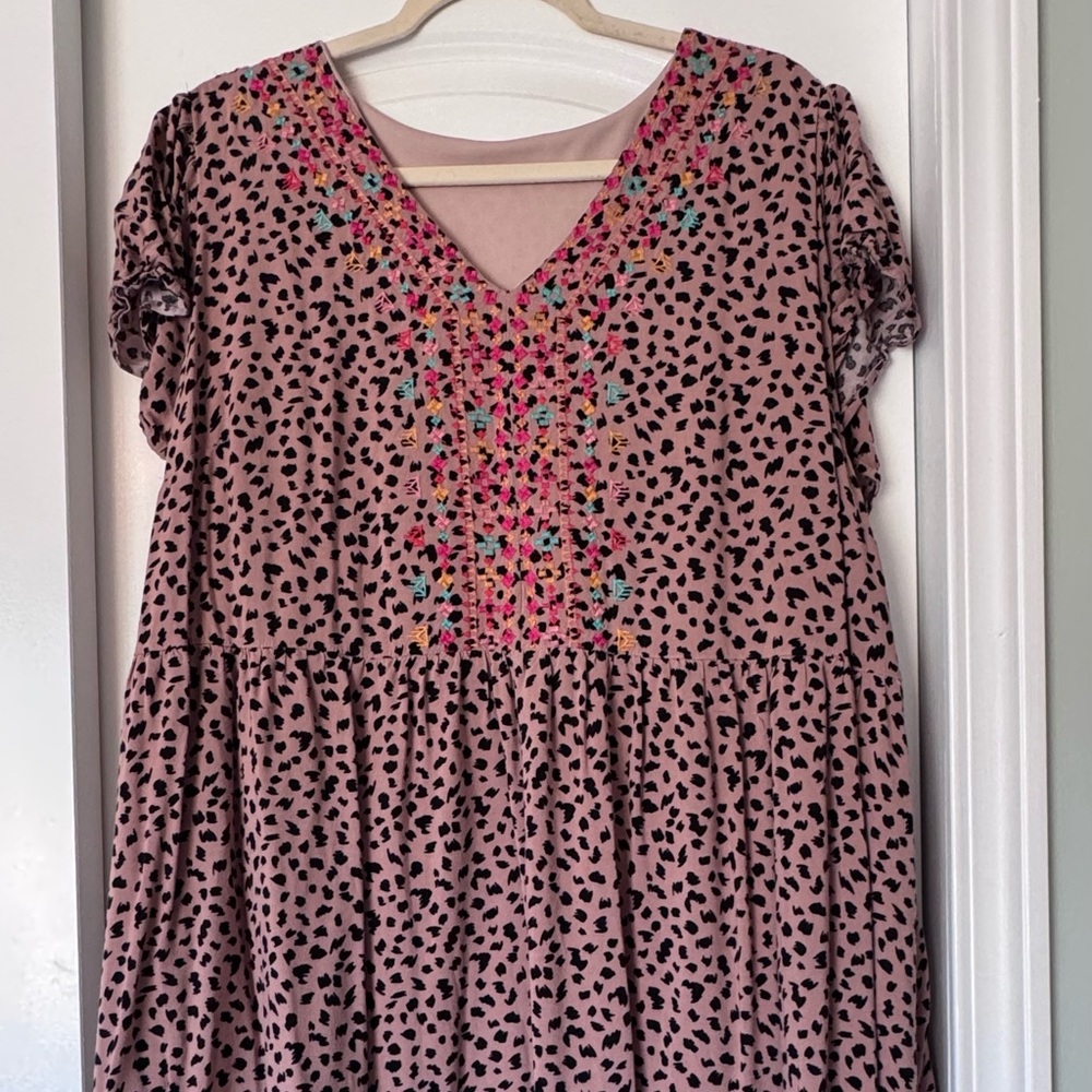 Pink and Black Embroidered Dress